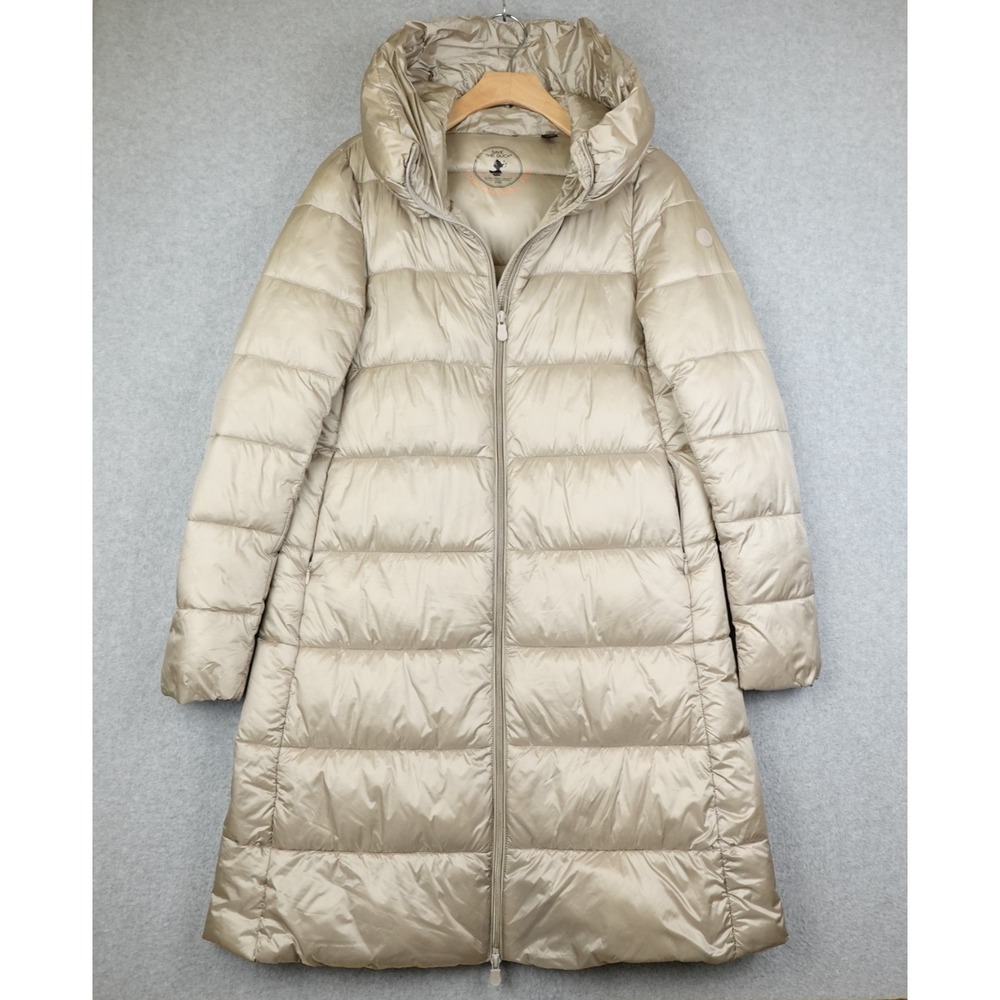 Save The Duck Plumtech Hooded Quilted Puffer Jacket Womens 0/XS Beige Outdoor